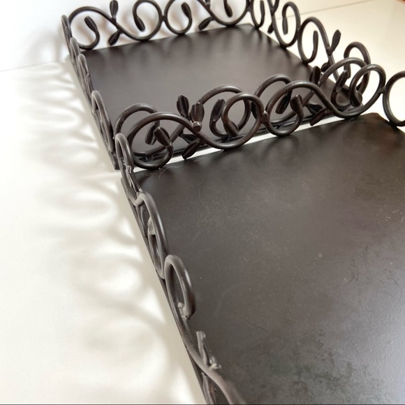 2 Square Iron Scroll Decorative Trays - Picture 2 of 12